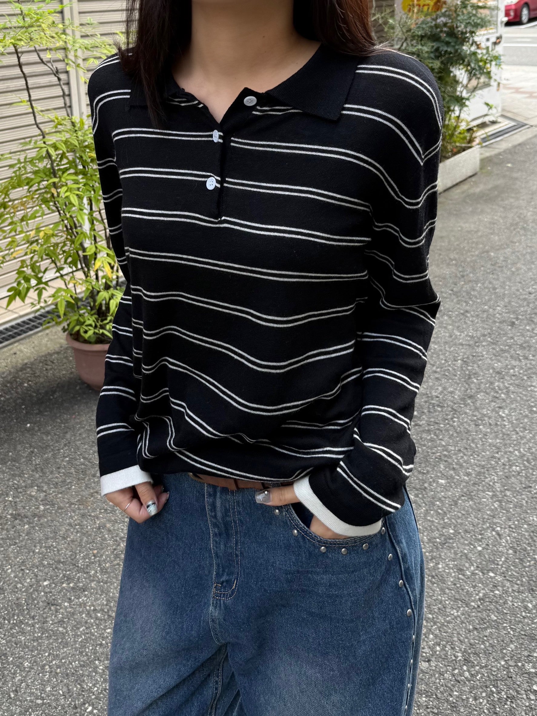 スクールライクボーダーニットポロシャツ TM-012