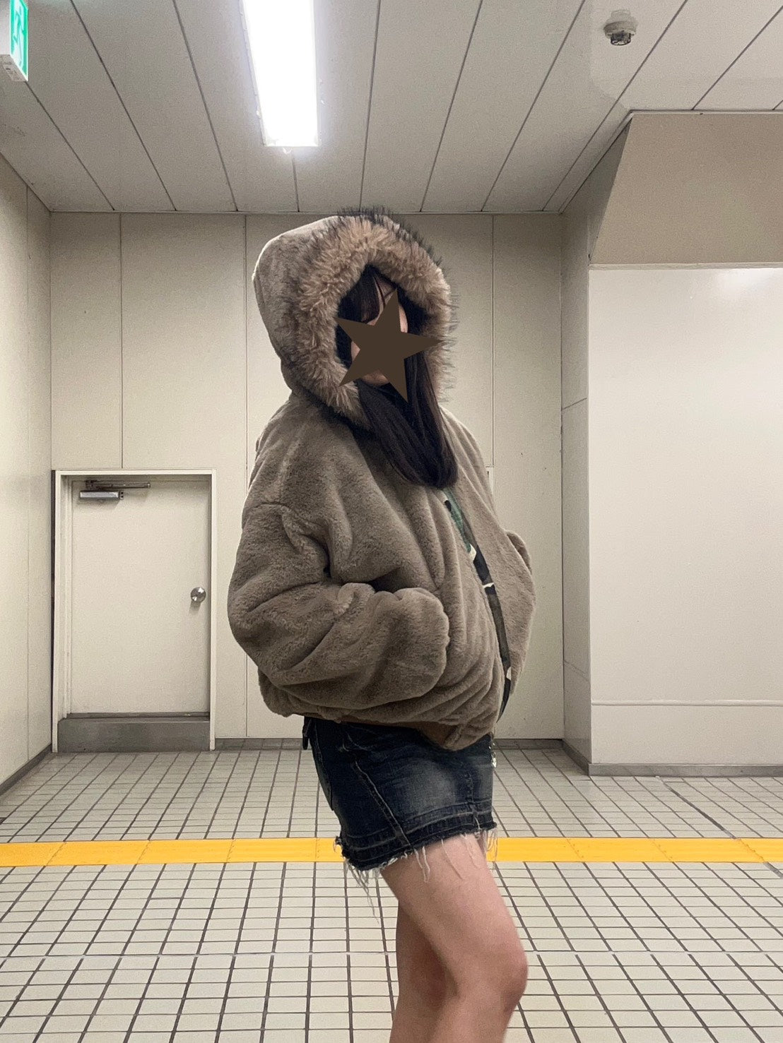 ファーフード迷彩リバーシブル中綿ジャケット　MI-029