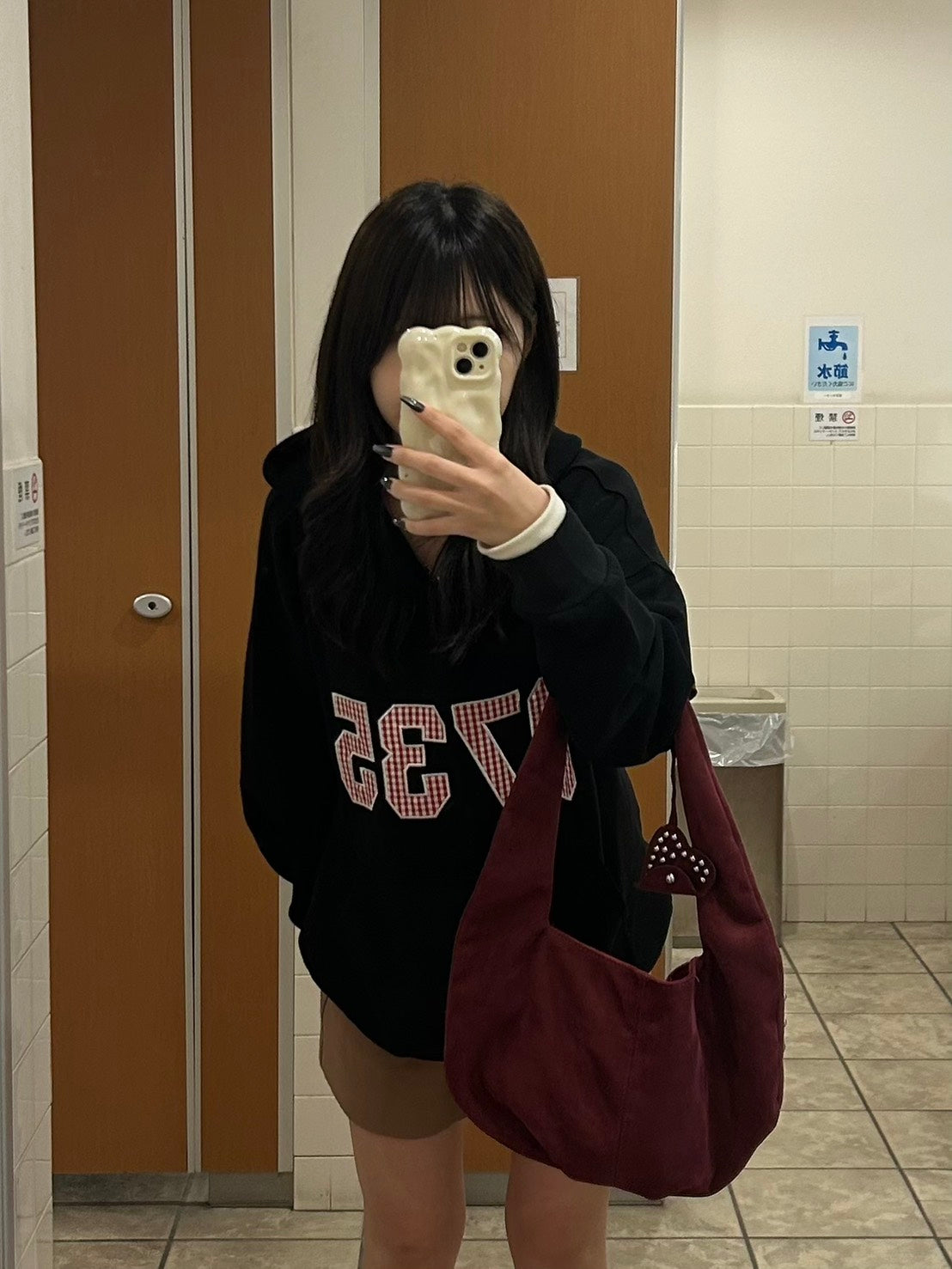 グレンチェックナンバーロゴ刺繍 パーカーMI-16