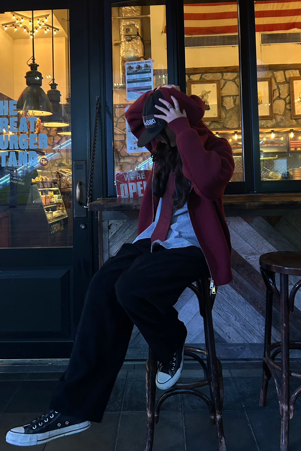 ダブルジップオーバーニットフーディーカーデ　LO-002