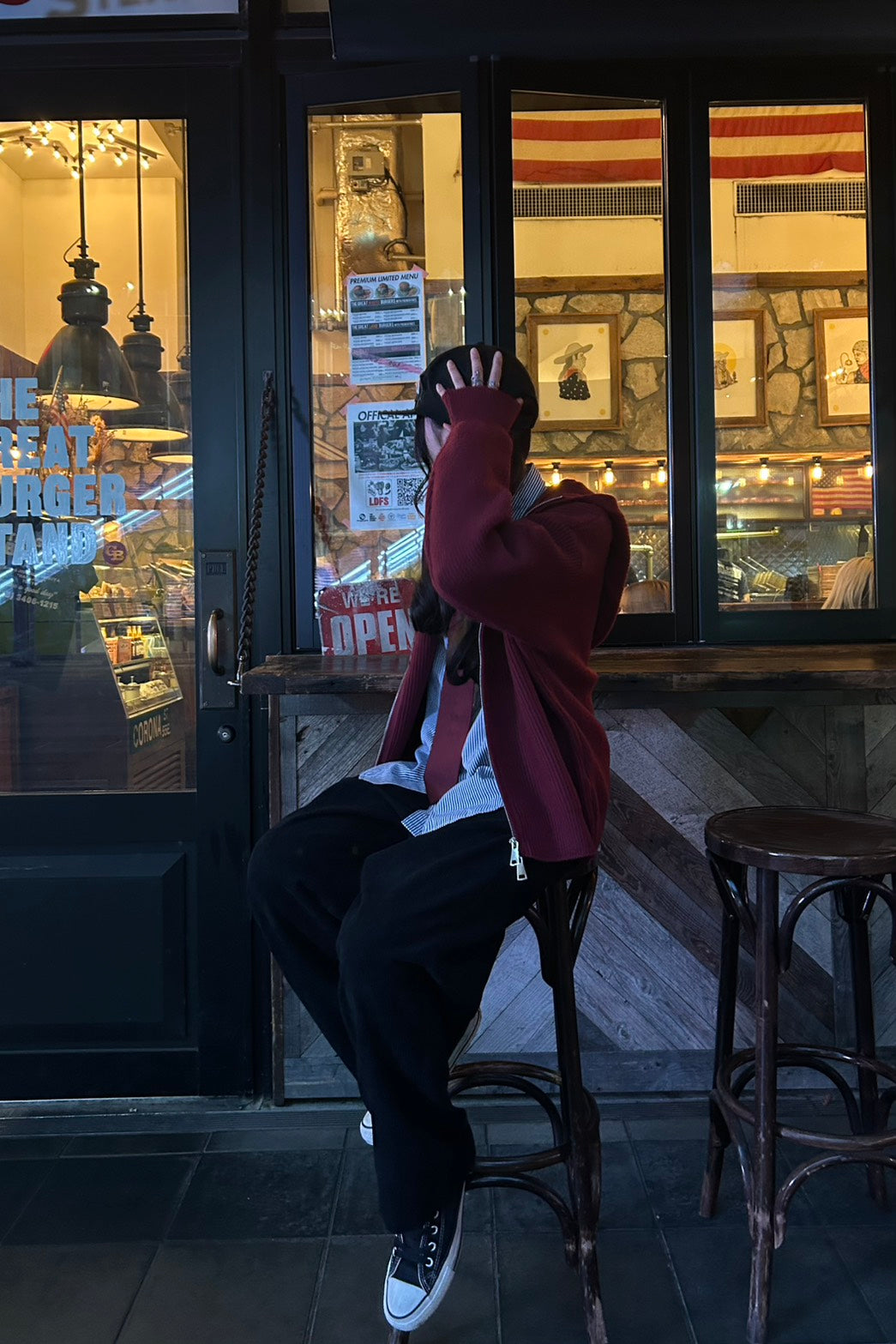 ダブルジップオーバーニットフーディーカーデ　LO-002