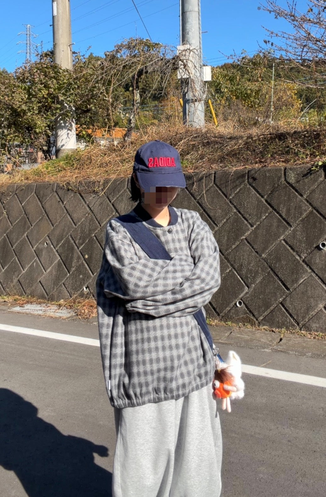 チェック柄ラグランオーバースウェットトップ　GY-004