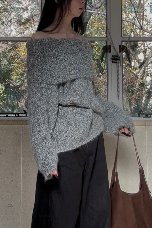 フェザーヤーンオフショルリラックスニット UI-003