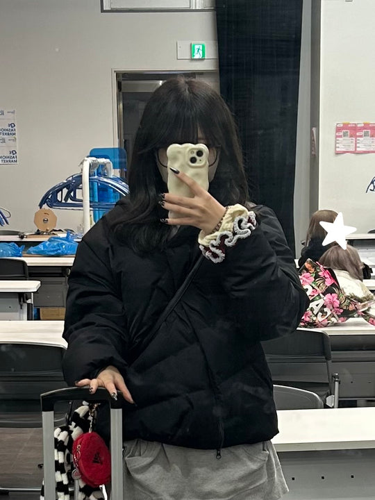 アシンメトリージップ中綿ショートパフジャケット　MI-034