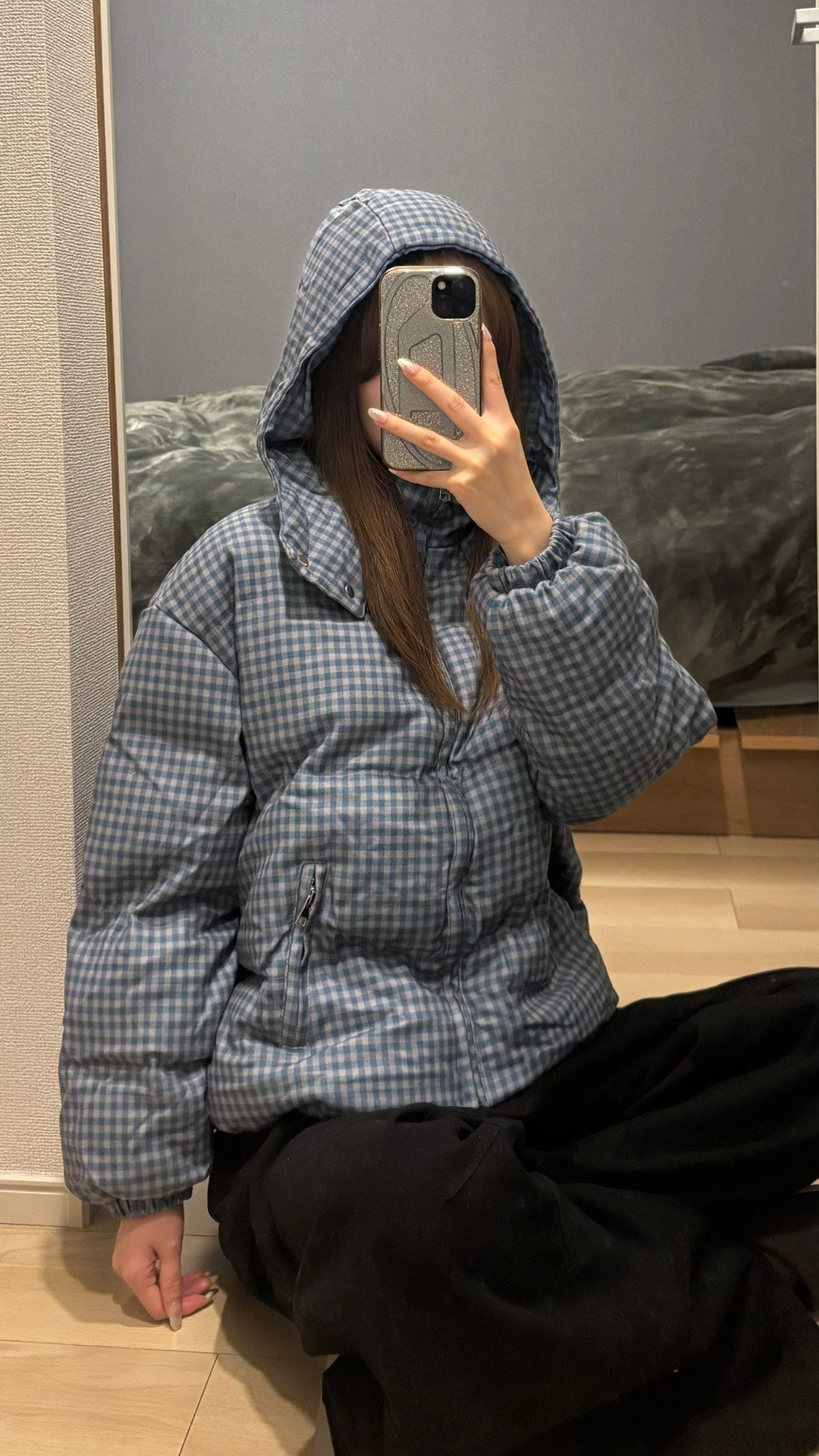 ギンガムチェック中綿ショートパフジャケット SCK-035