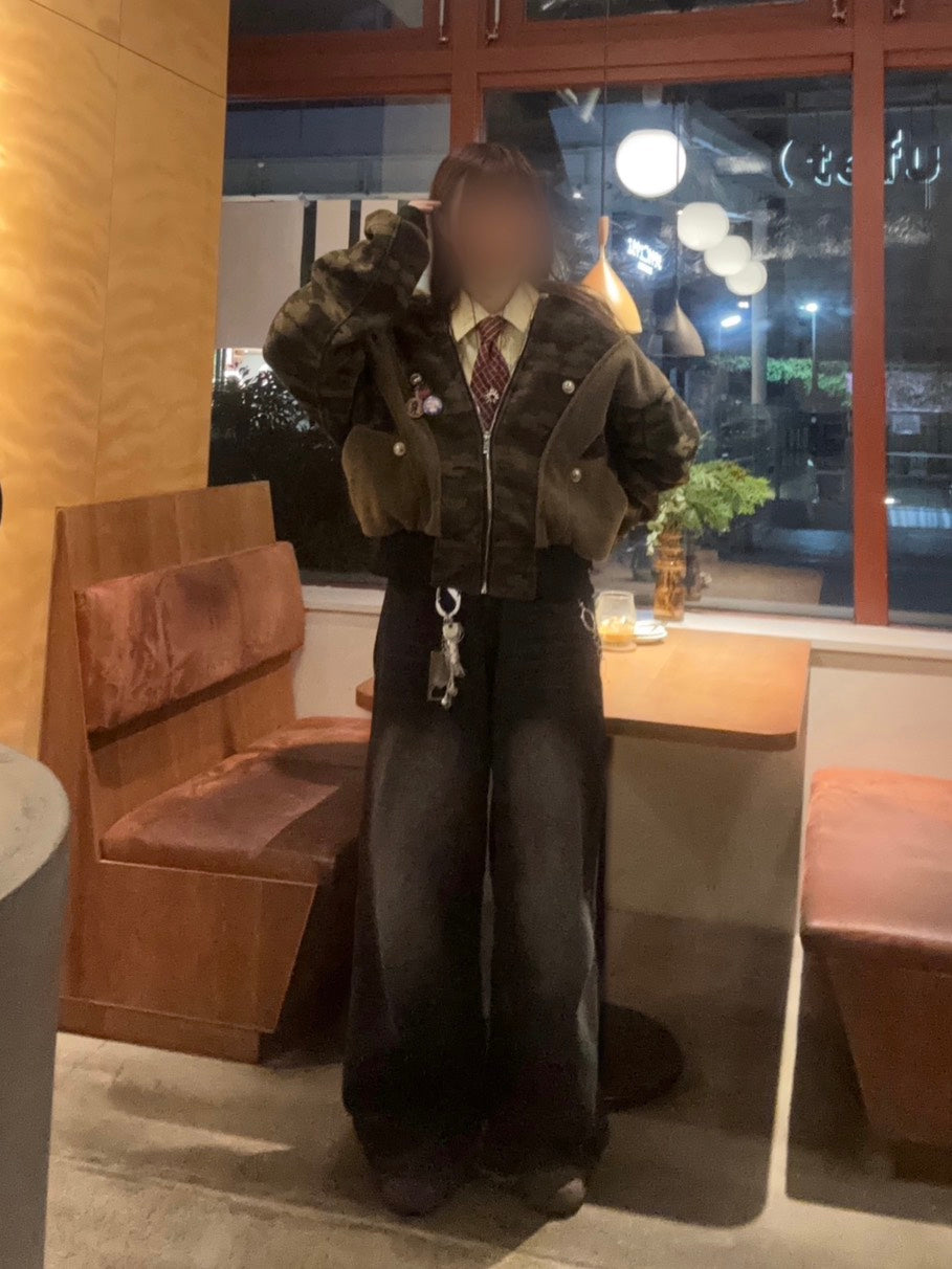 ファー付きブラウン迷彩フーディアウター EA-011