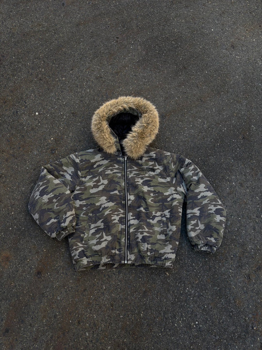 迷彩ファーフード重厚中綿ミリタリーブルゾン　HR-017