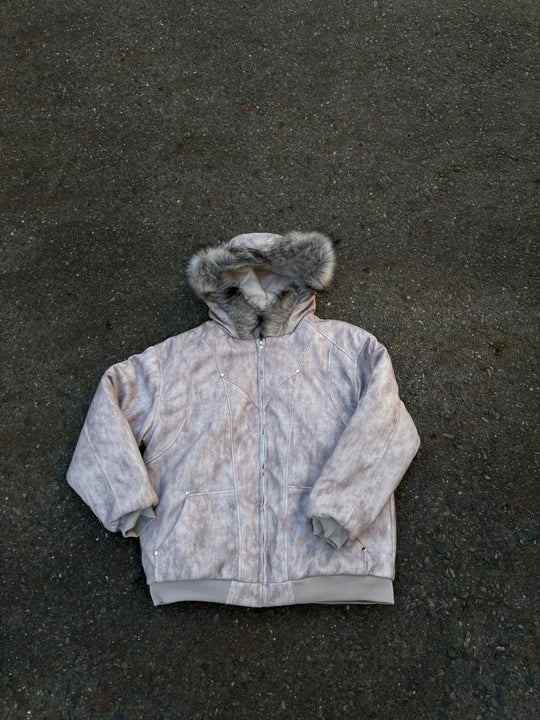 墨染ファーフード中綿ヘビーアメリカンブルゾン HR-018