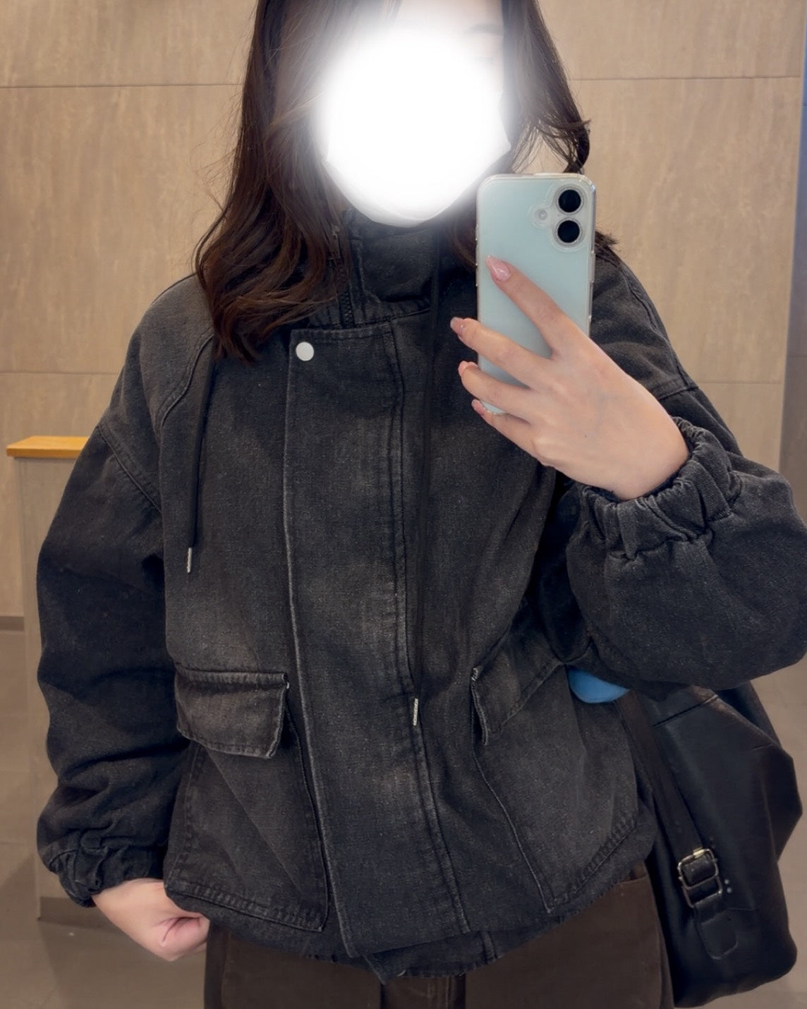 ヴィンテージウォッシュ フーデッドデニムブルゾン　NNK-001