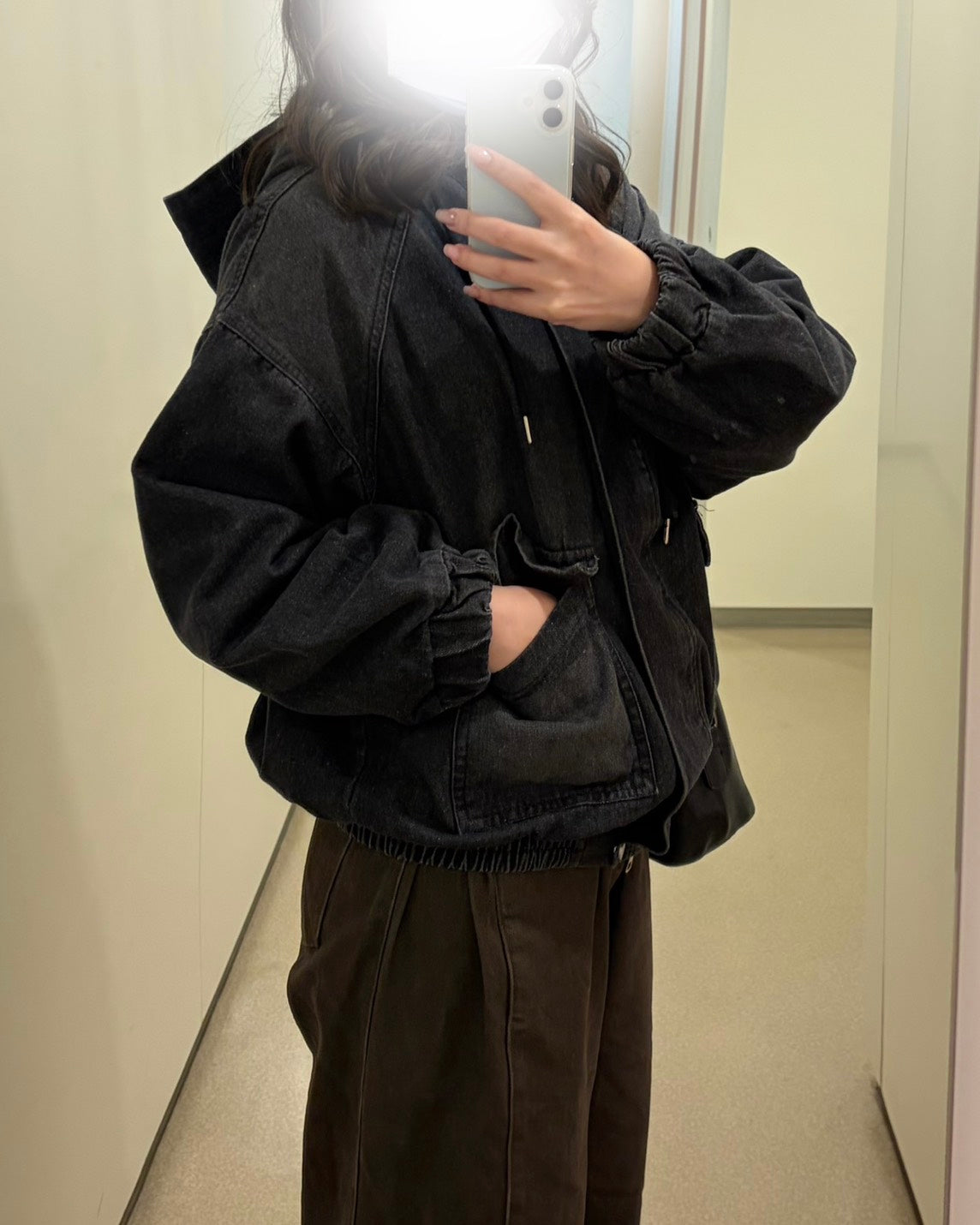 ヴィンテージウォッシュ フーデッドデニムブルゾン　NNK-001