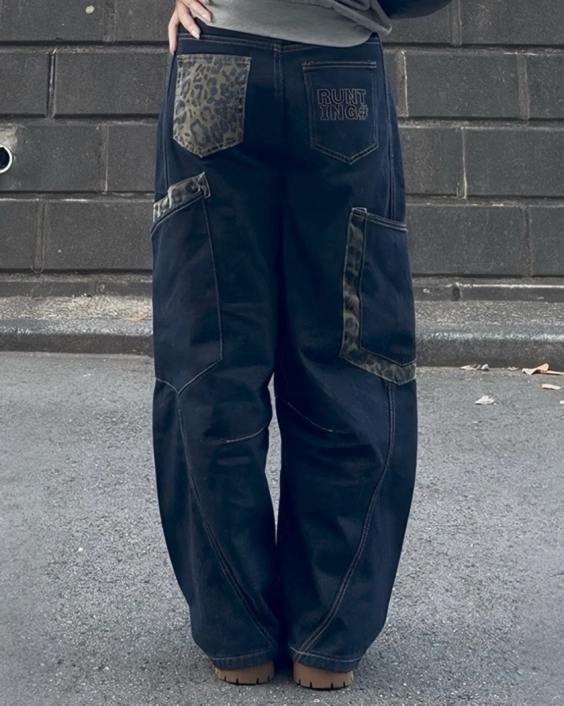 レオパードトリム ワイドデニムカーゴ　NNK-002