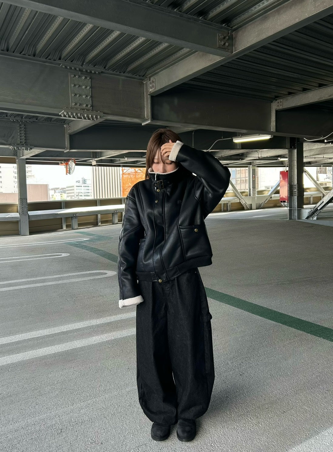 ボアライニング ショートPUレザーブルゾン　LLS-019