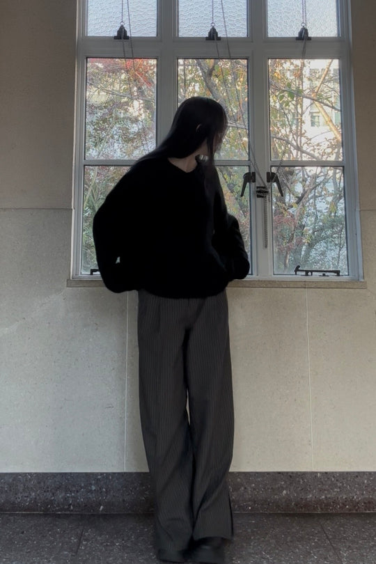 ソフトヤーン Vネックルーズニットトップス　UI-005