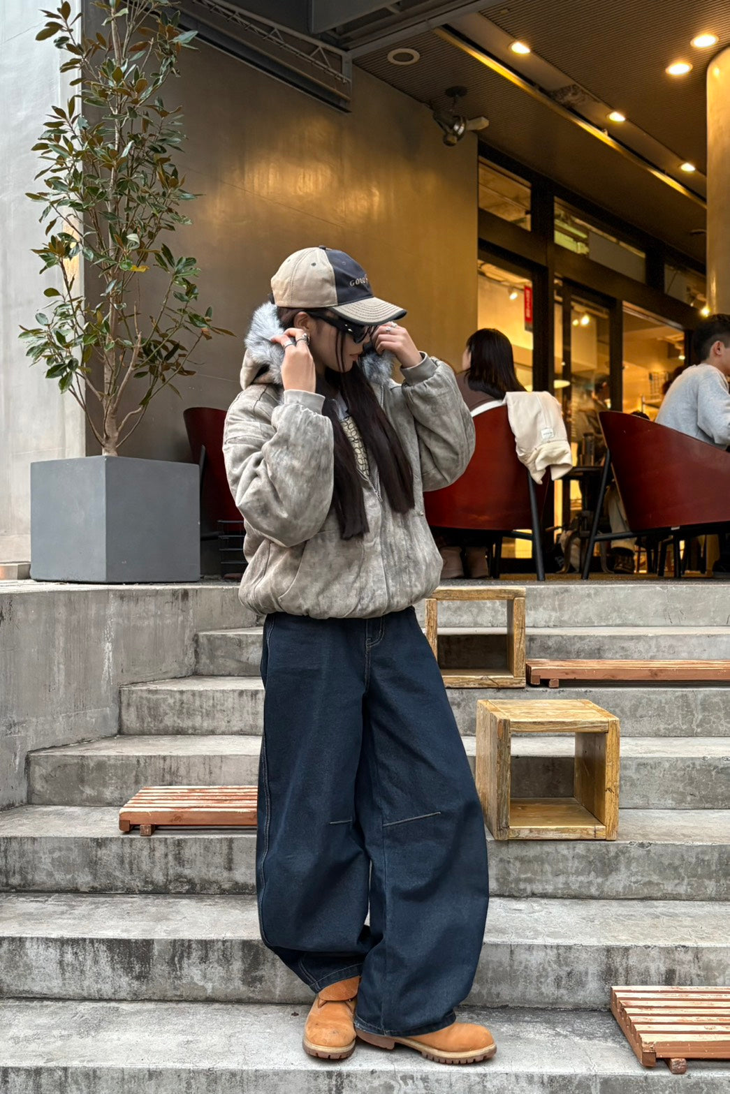 フェイクファーフード ヴィンテージ中綿ブルゾン LO-004