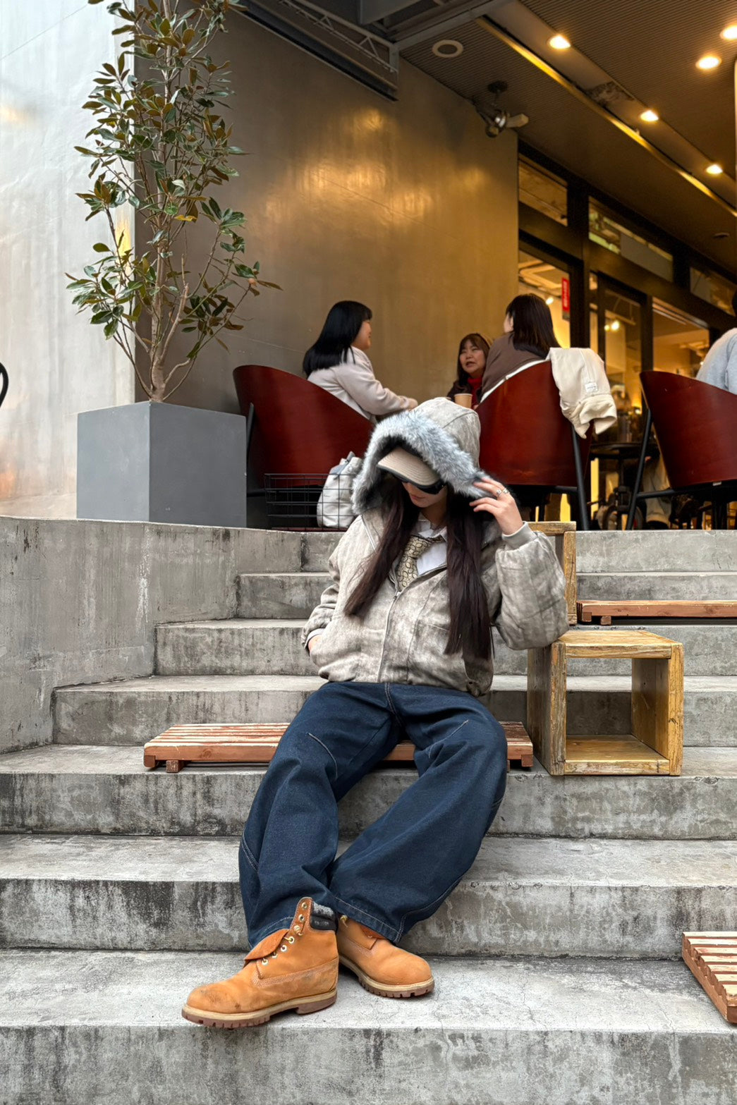 フェイクファーフード ヴィンテージ中綿ブルゾン LO-004