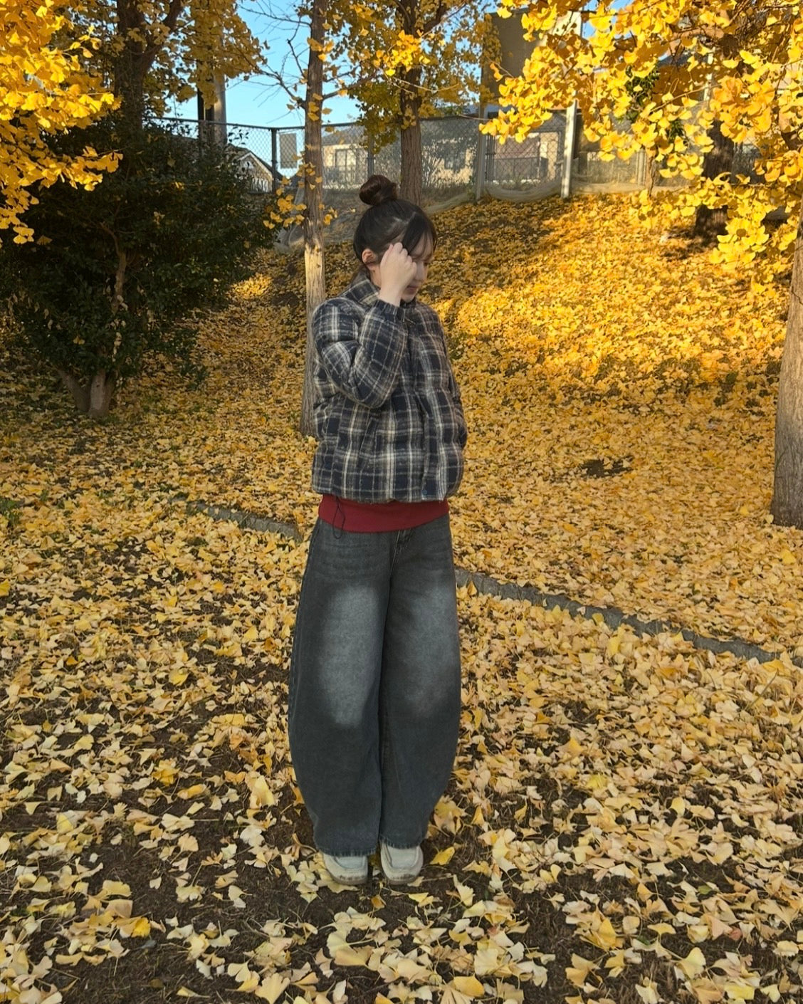 チェックキルティング ドローコード中綿ブルゾン CA-001