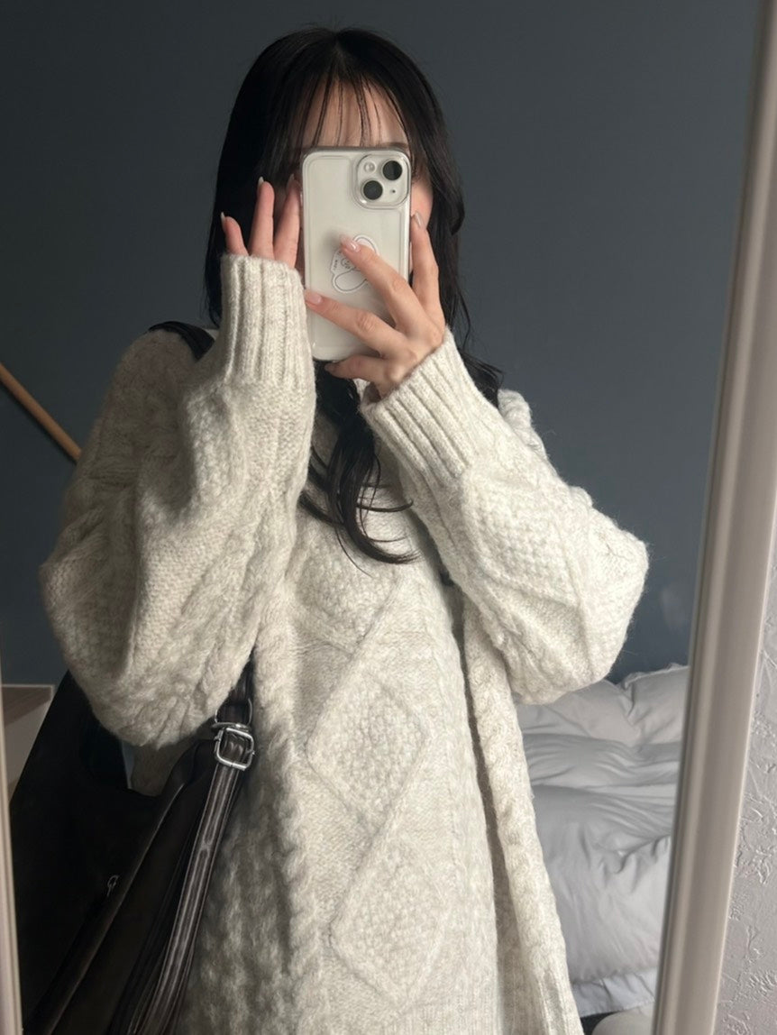 モヘアタッチ ケーブルオーバーニット　OT-032