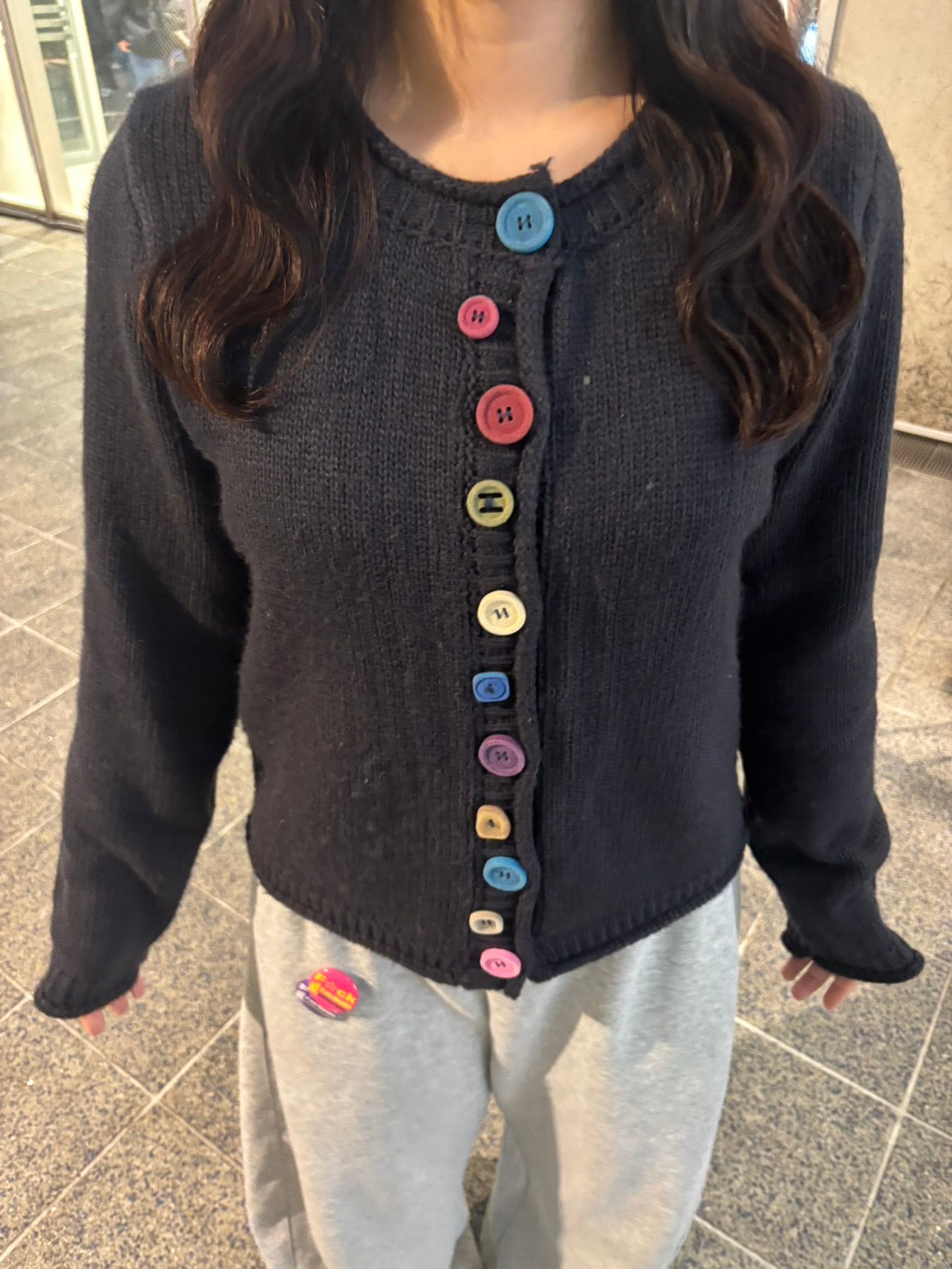 カラーボタン レトロニットカーデトップス PC008