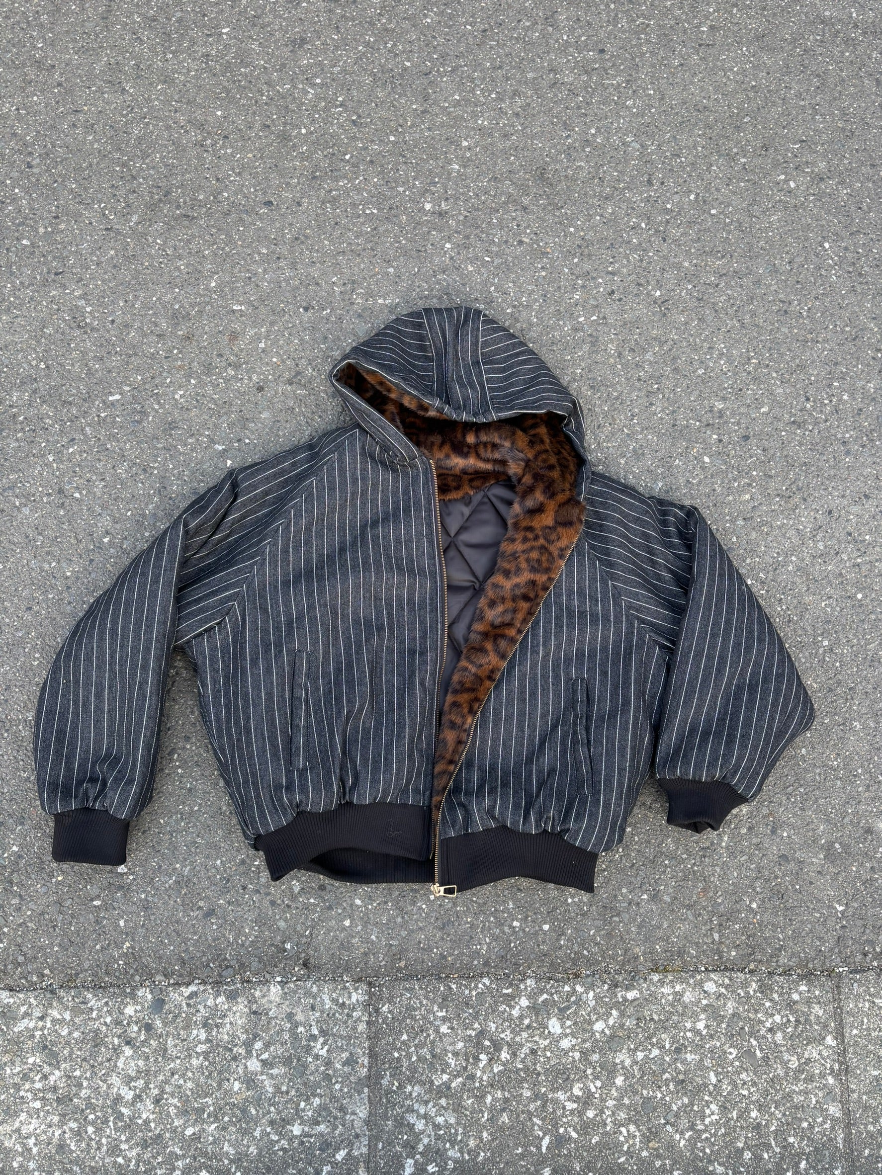 レオパードライナー ストライプ中綿フーディブルゾン AM-001