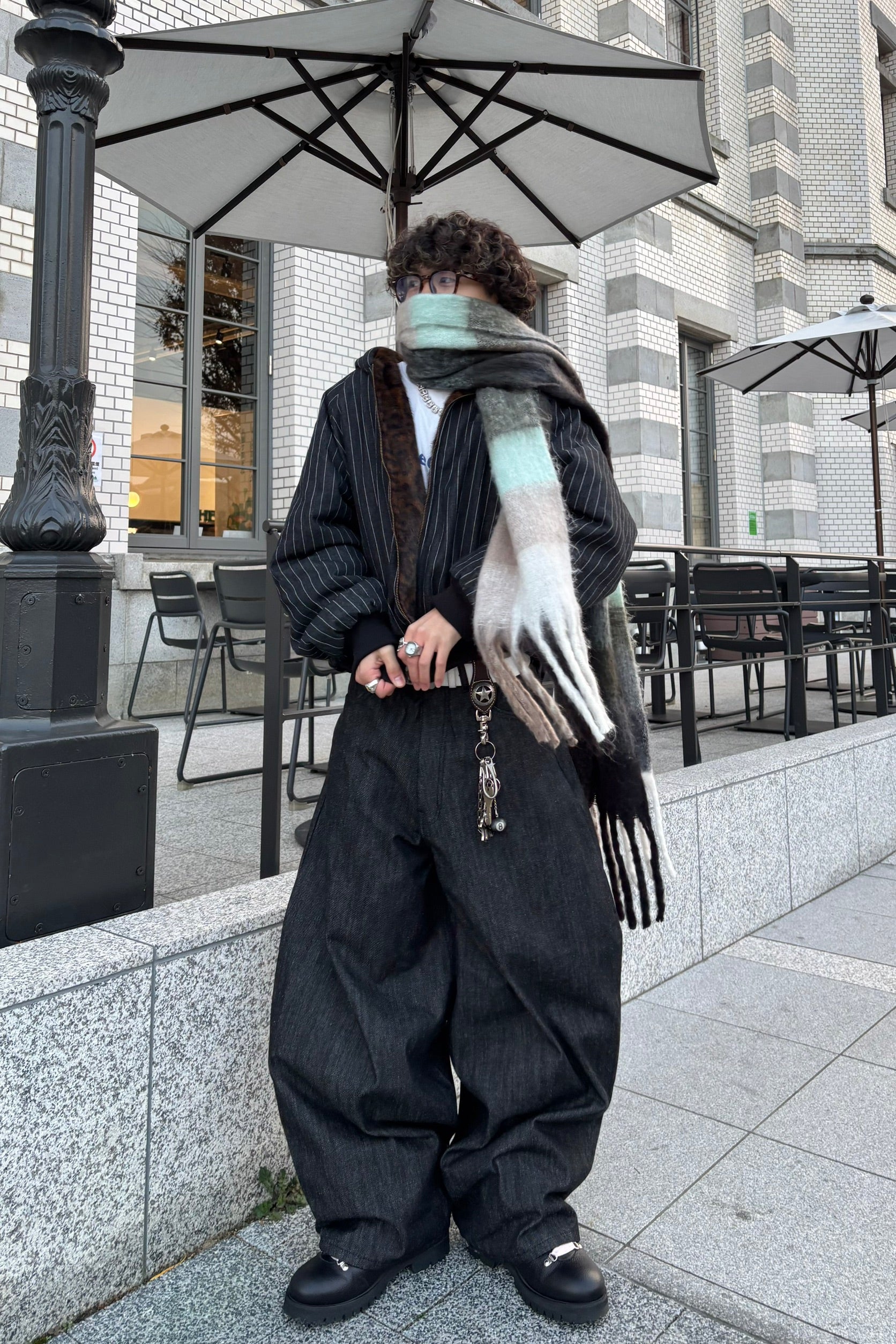 レオパードライナー ストライプ中綿フーディブルゾン AM-001