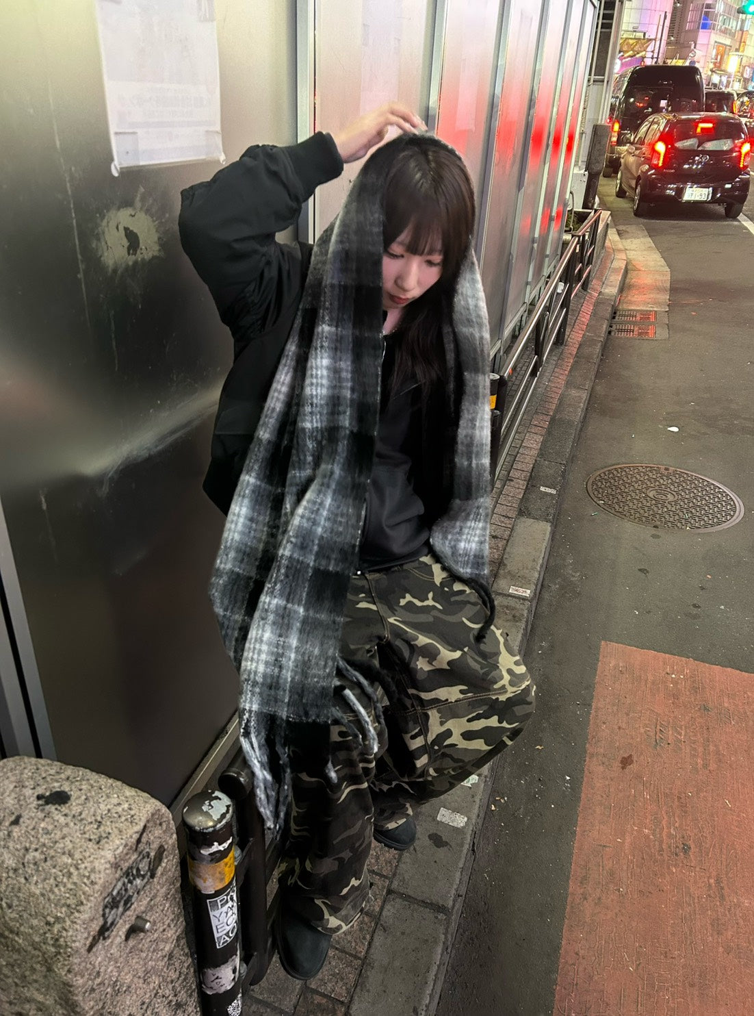 グレーシャームード チェックモヘアストール LLS-022