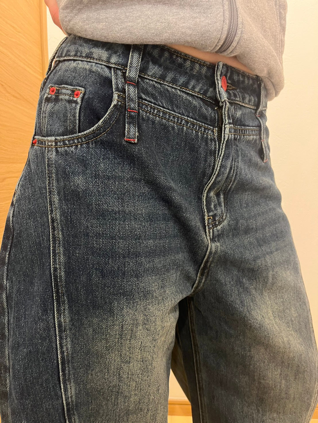 ヴィンテージウォッシュカーブワイドデニム　IX-004