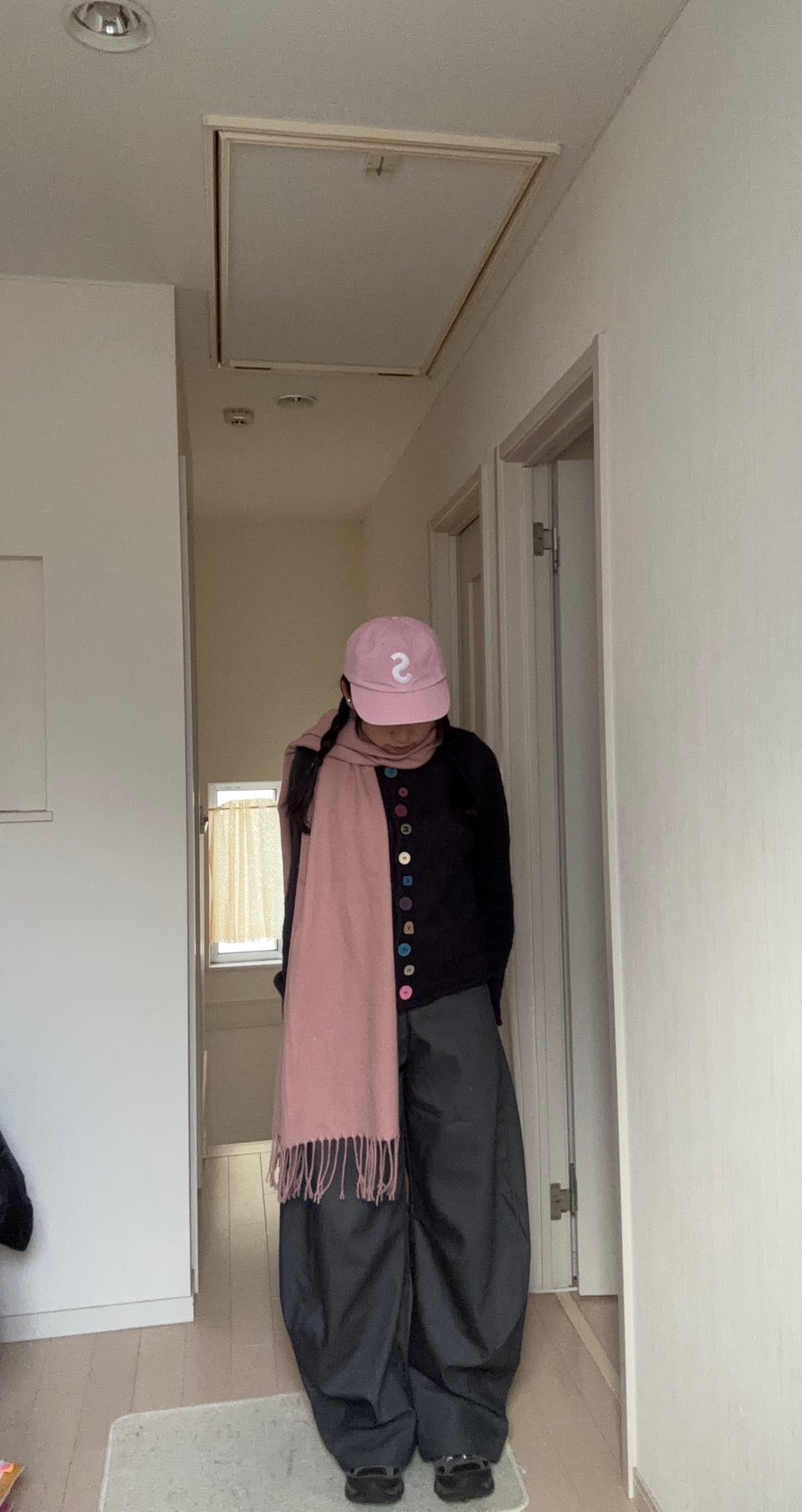 タックワイドハイウエストスラックスパンツ　PC007