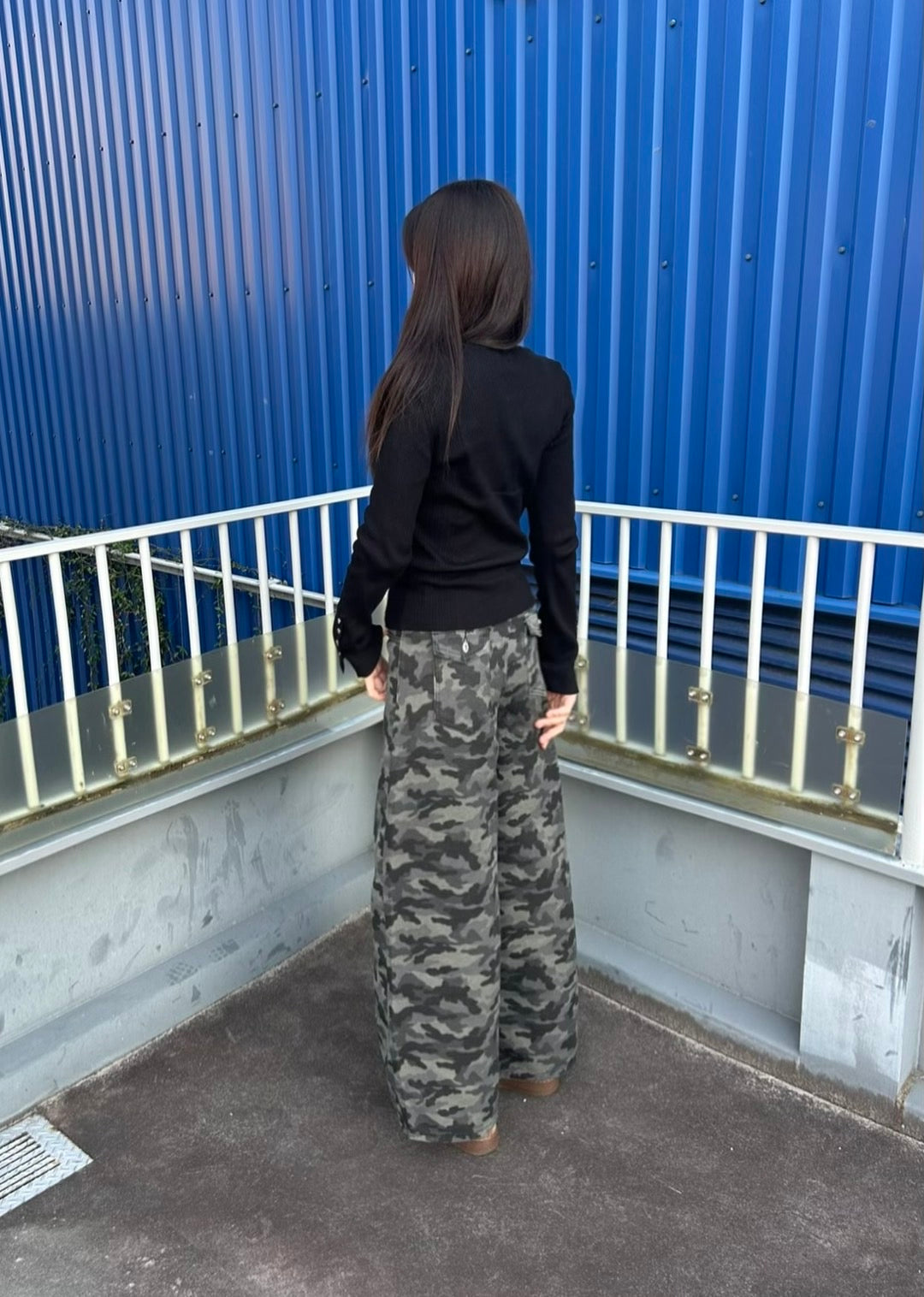 カモフラワイドデニムパンツ/ ハイウエスト　CA-002