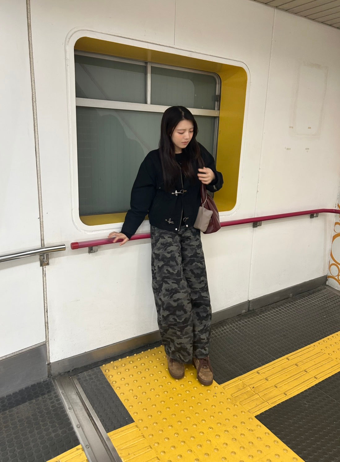 カモフラワイドデニムパンツ/ ハイウエスト　CA-002