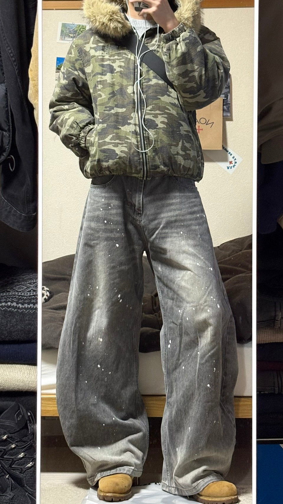 迷彩ファーフード重厚中綿ミリタリーブルゾン　HR-017