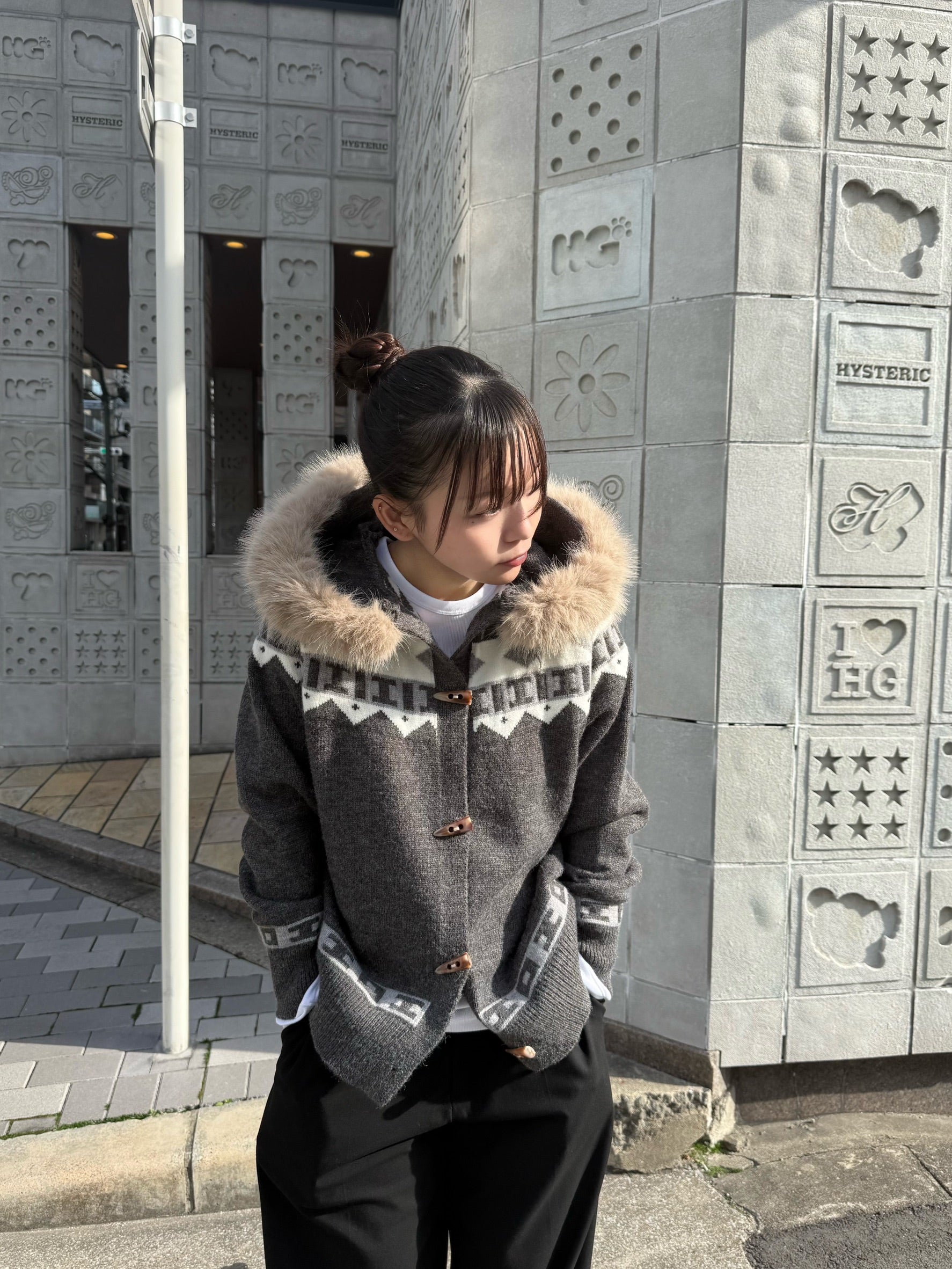 フェアアイルフード付きニットカーディガン　YT-006