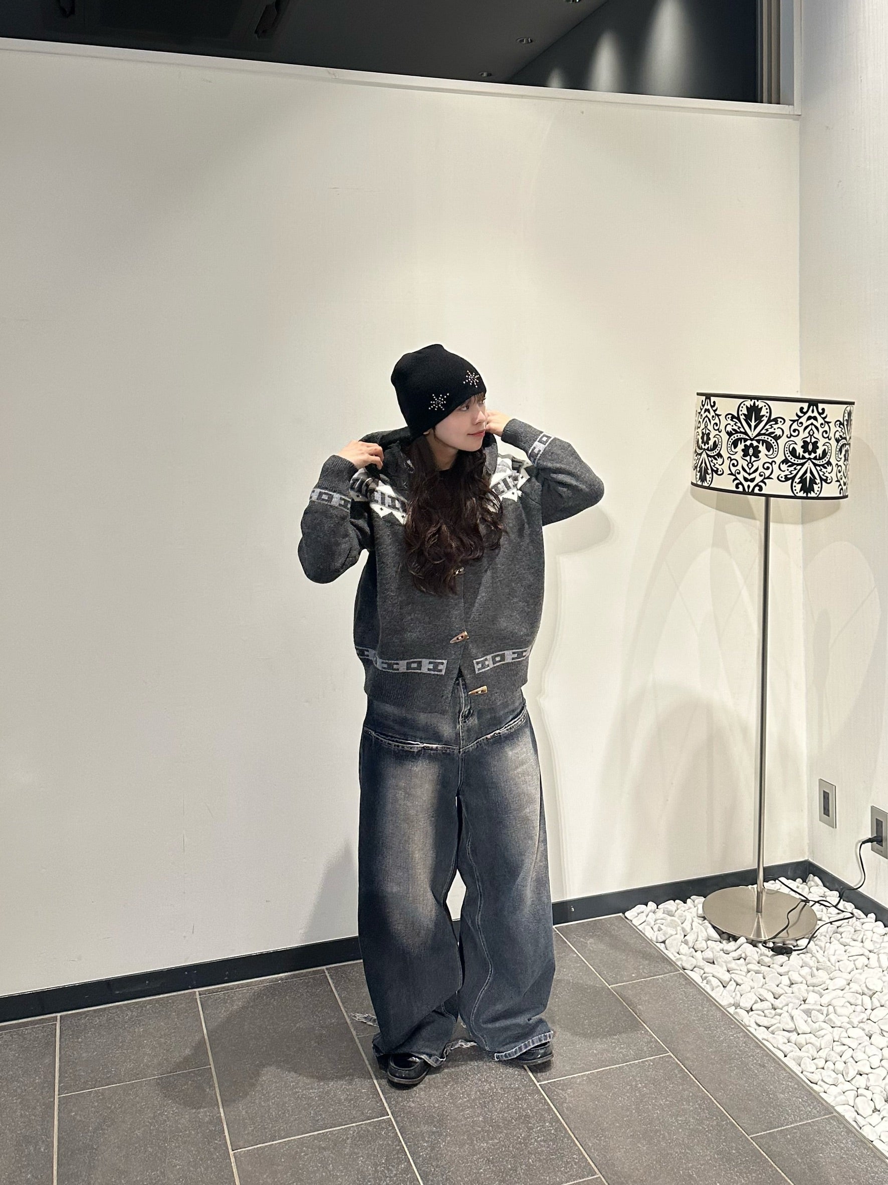 フェアアイルフード付きニットカーディガン　YT-006