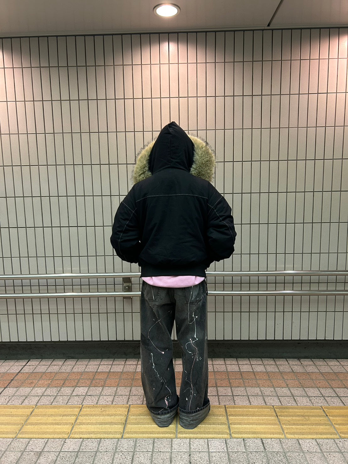 メタルボタンファーフードショートパデッドジャケット　SHY-003