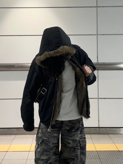 ファーフード付きアメリカンヴィンテージパデッドジャケット　MI-037