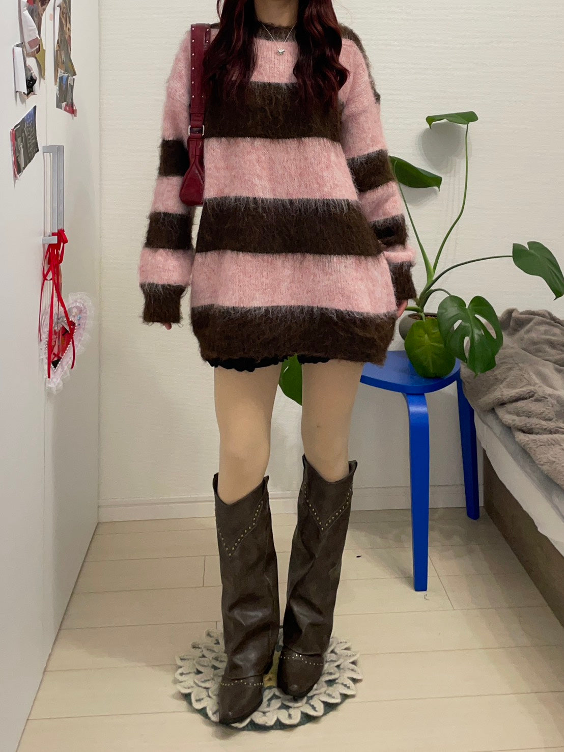 モヘアボーダーオーバーサイズニット BIBI-007