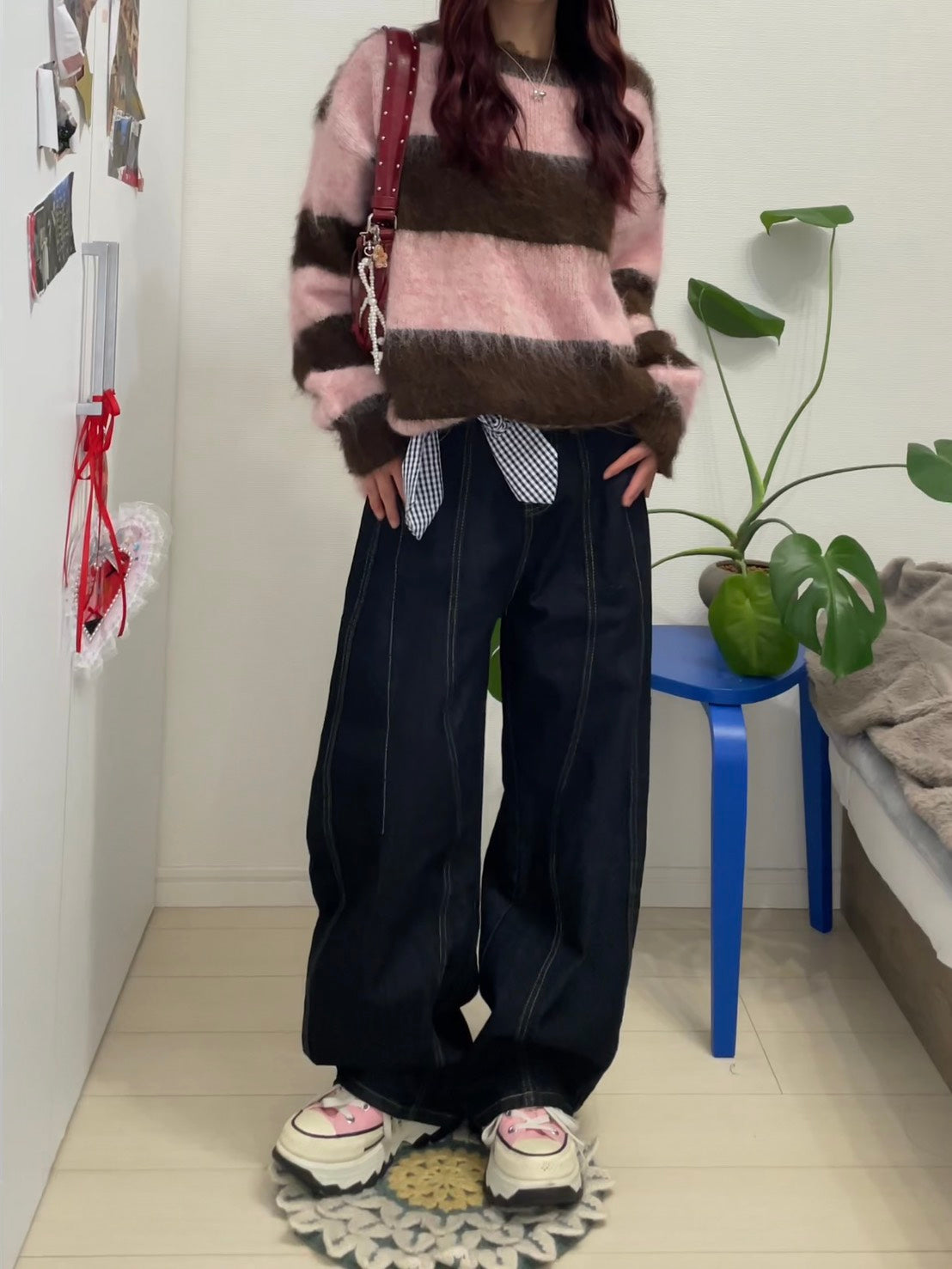 モヘアボーダーオーバーサイズニット BIBI-007