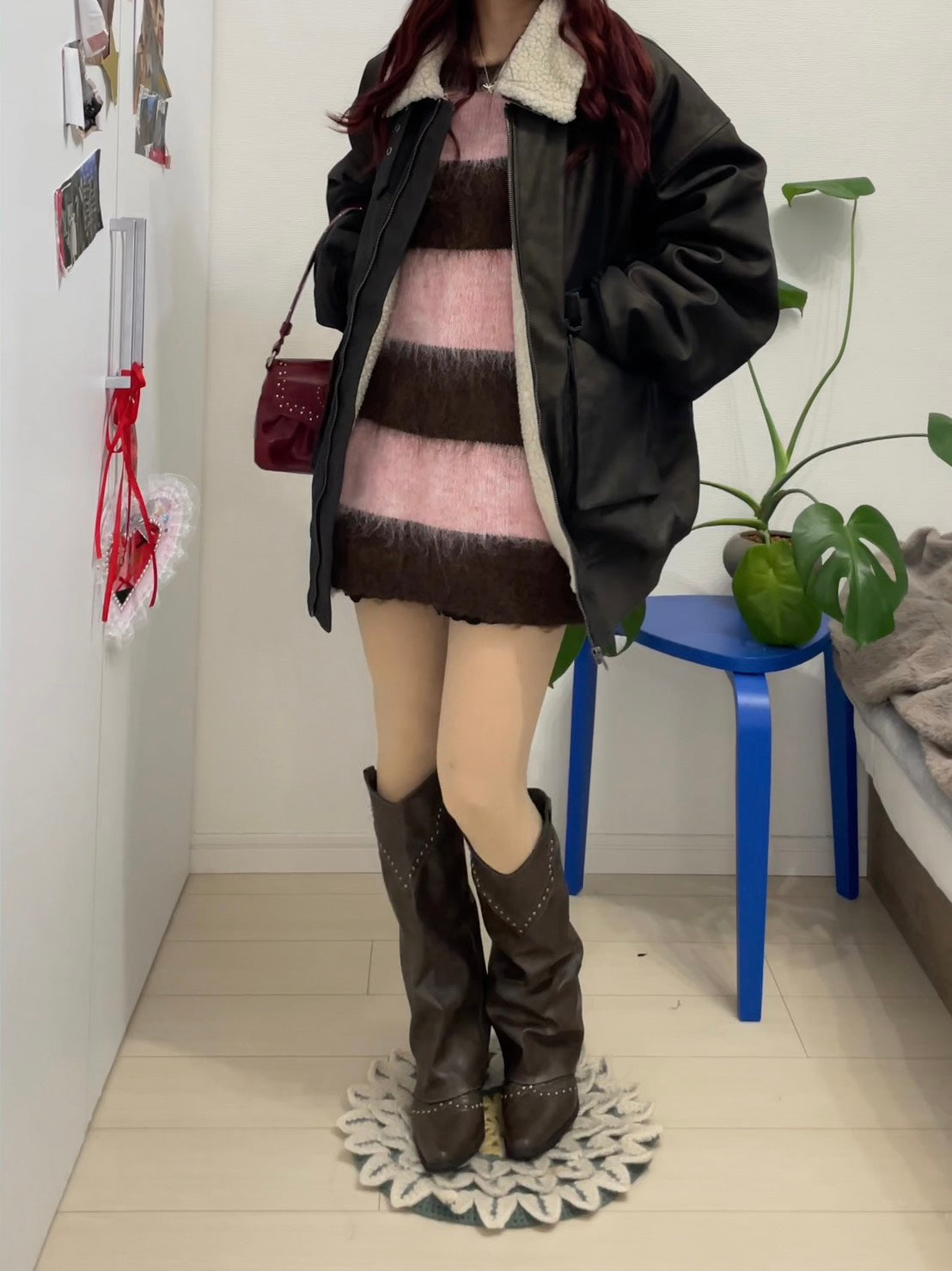 モヘアボーダーオーバーサイズニット BIBI-007