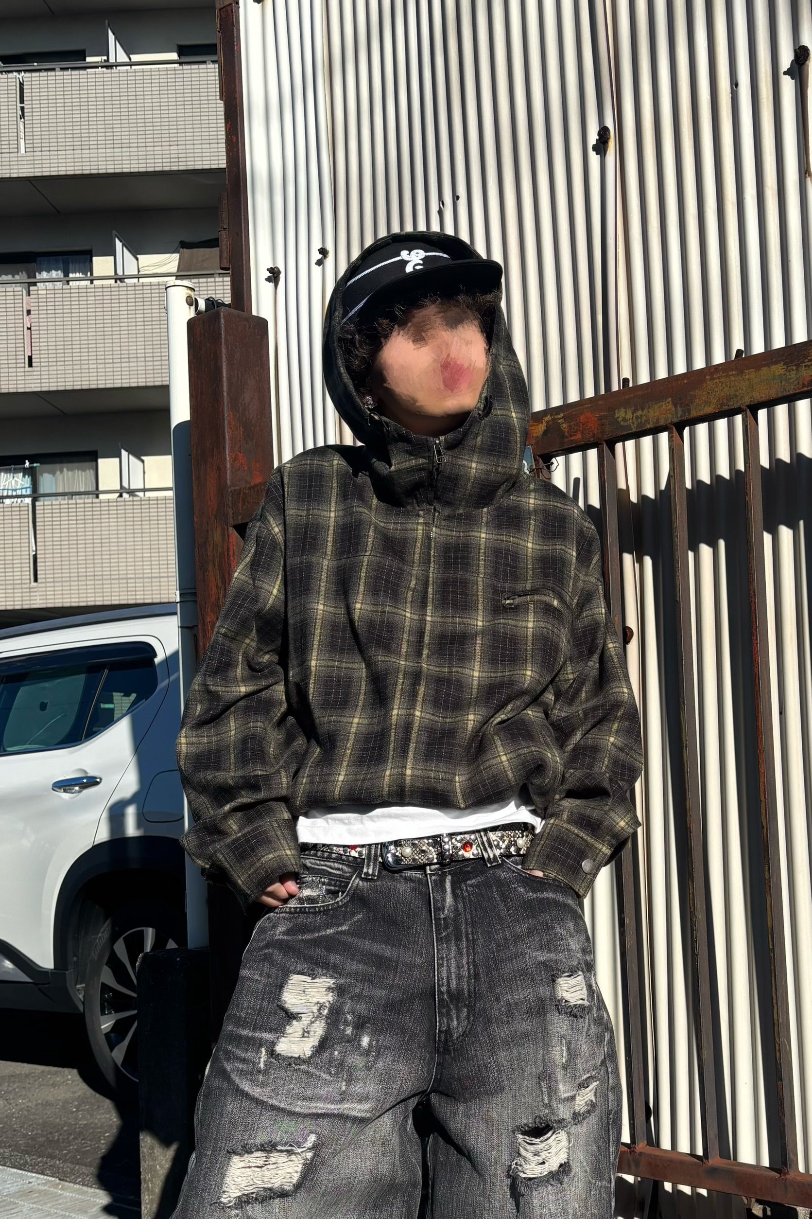 チェックフーディーAラインジップジャケット AM-002