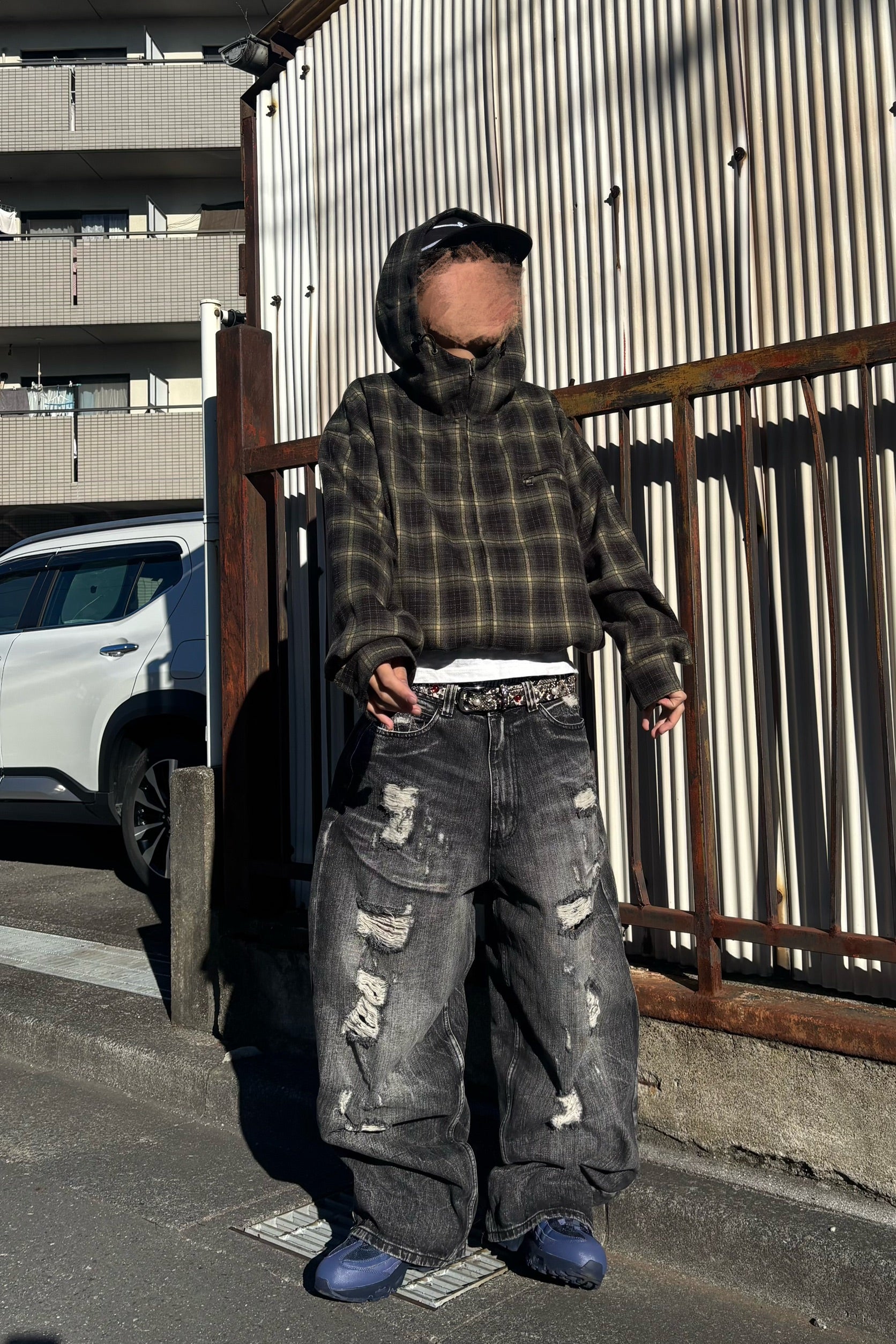 チェックフーディーAラインジップジャケット AM-002