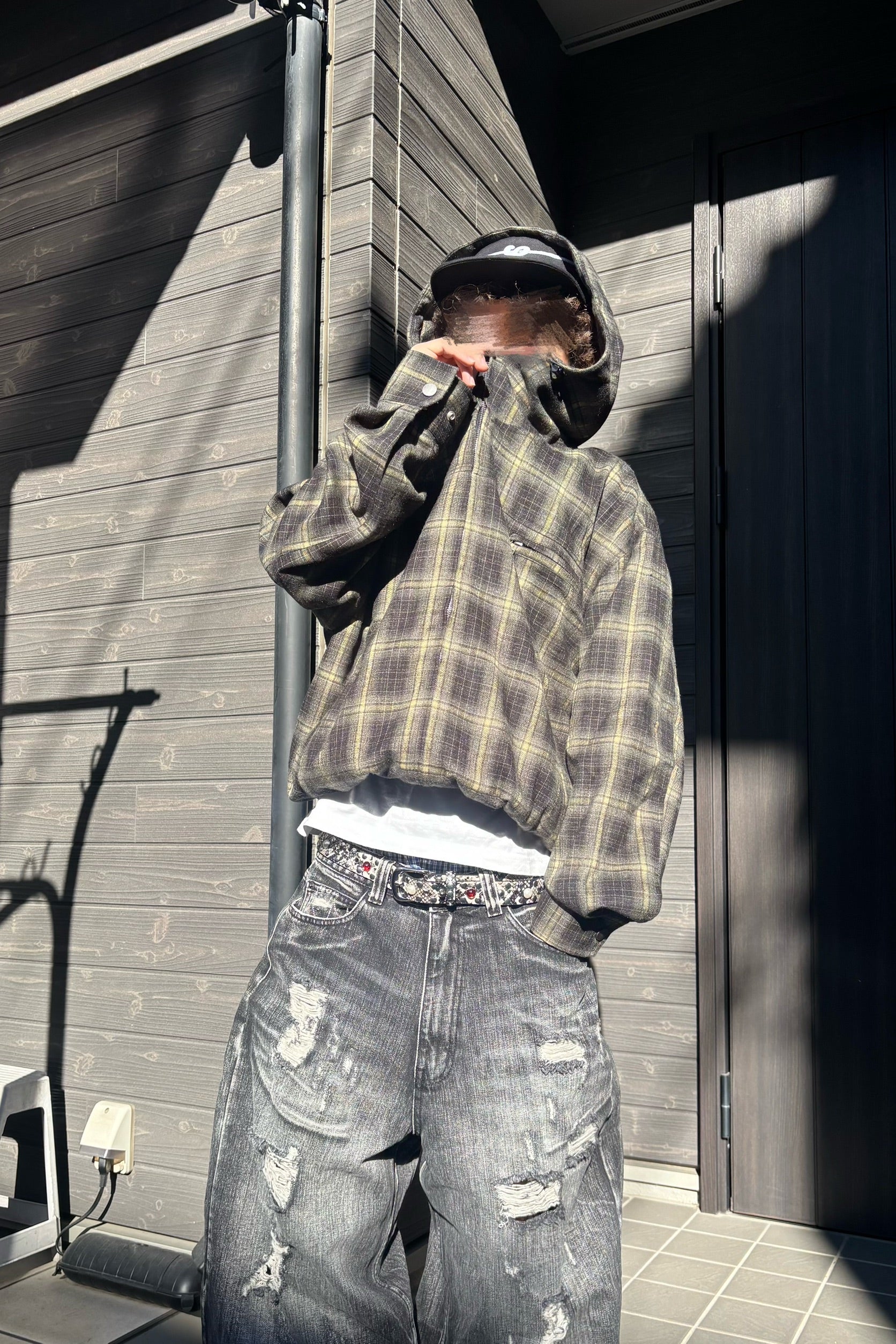 チェックフーディーAラインジップジャケット AM-002