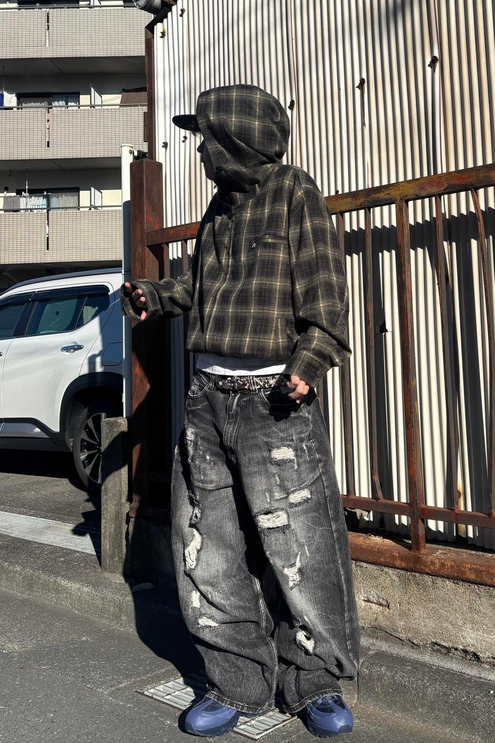 チェックフーディーAラインジップジャケット AM-002