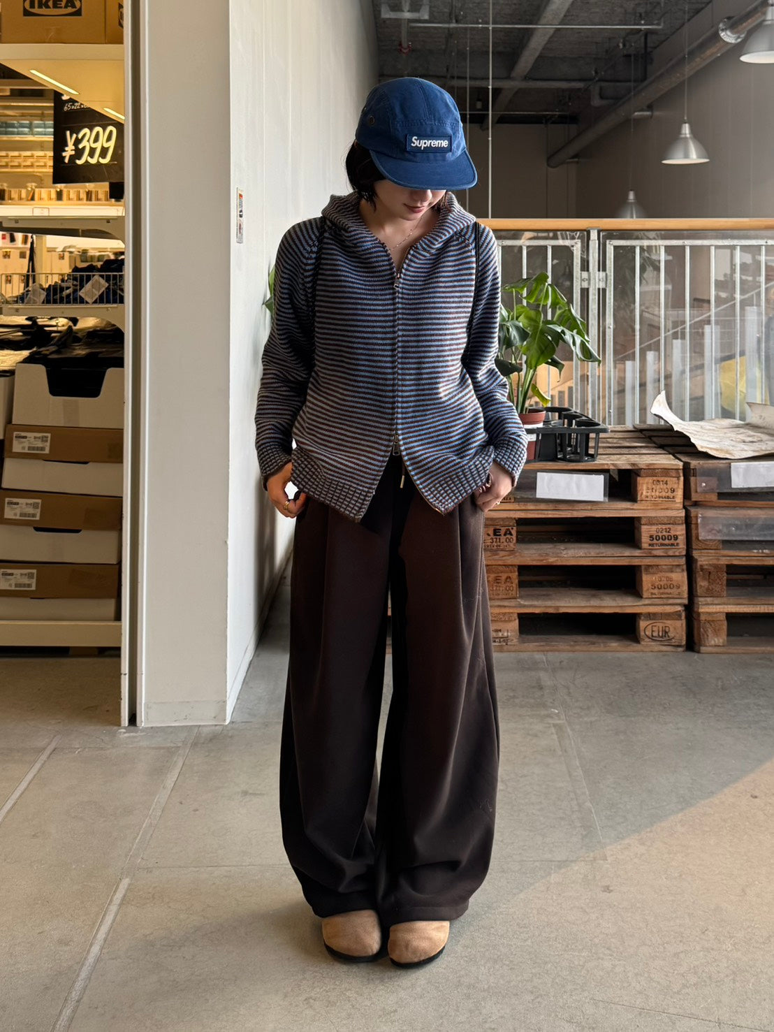 ダブルジップボーダーニットパーカー TH-004