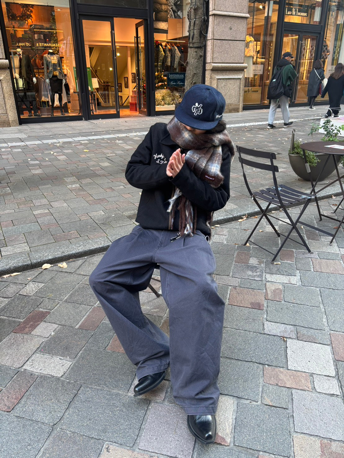 ブルーカフェチェックモヘアマフラー MEN-009