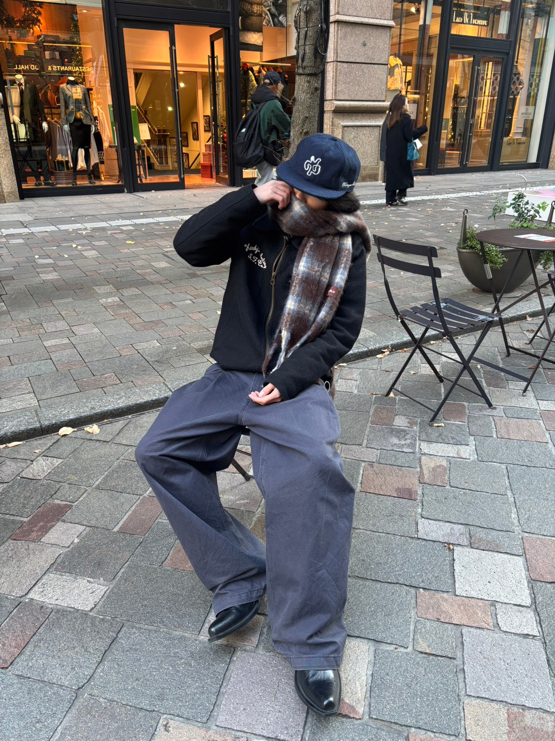 ブルーカフェチェックモヘアマフラー MEN-009