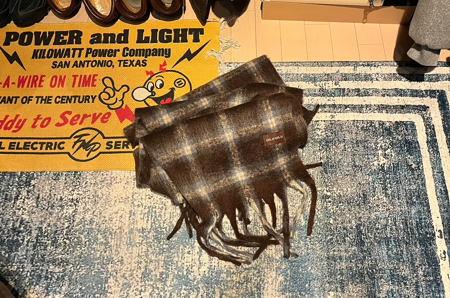 ブルーカフェチェックモヘアマフラー MEN-009