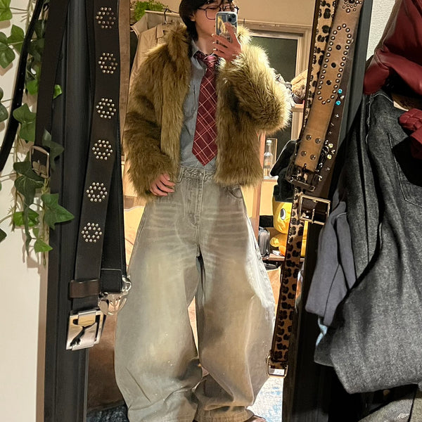 エコファーブラウンショートファージャケット MEN-013