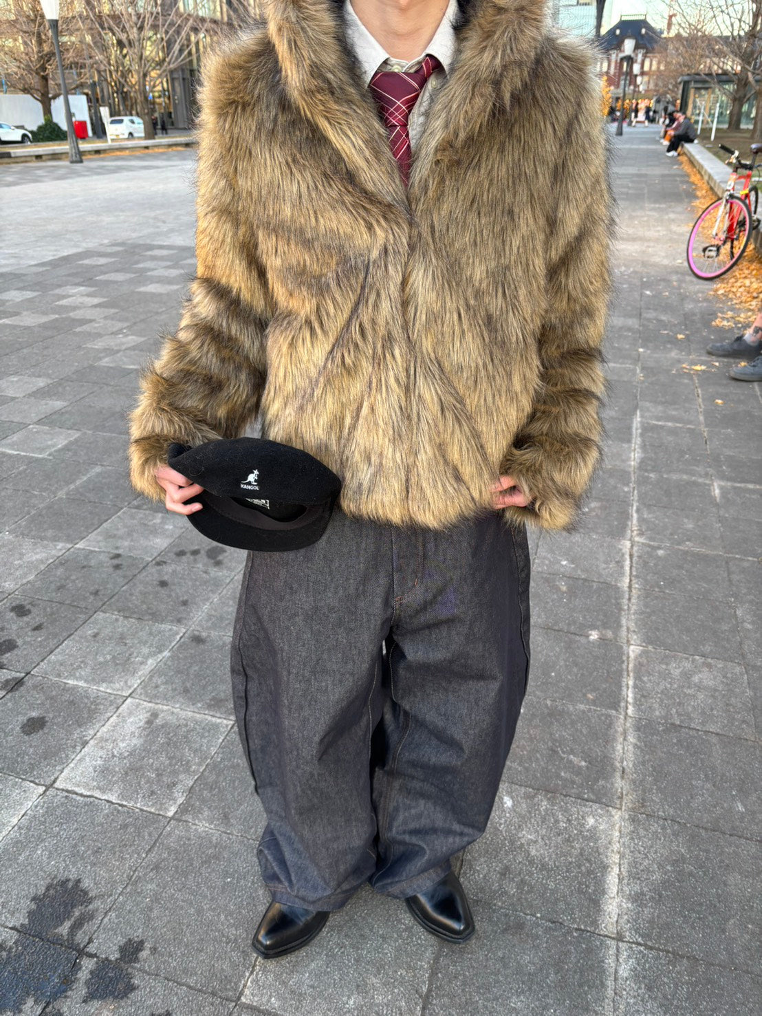 エコファーブラウンショートファージャケット MEN-013