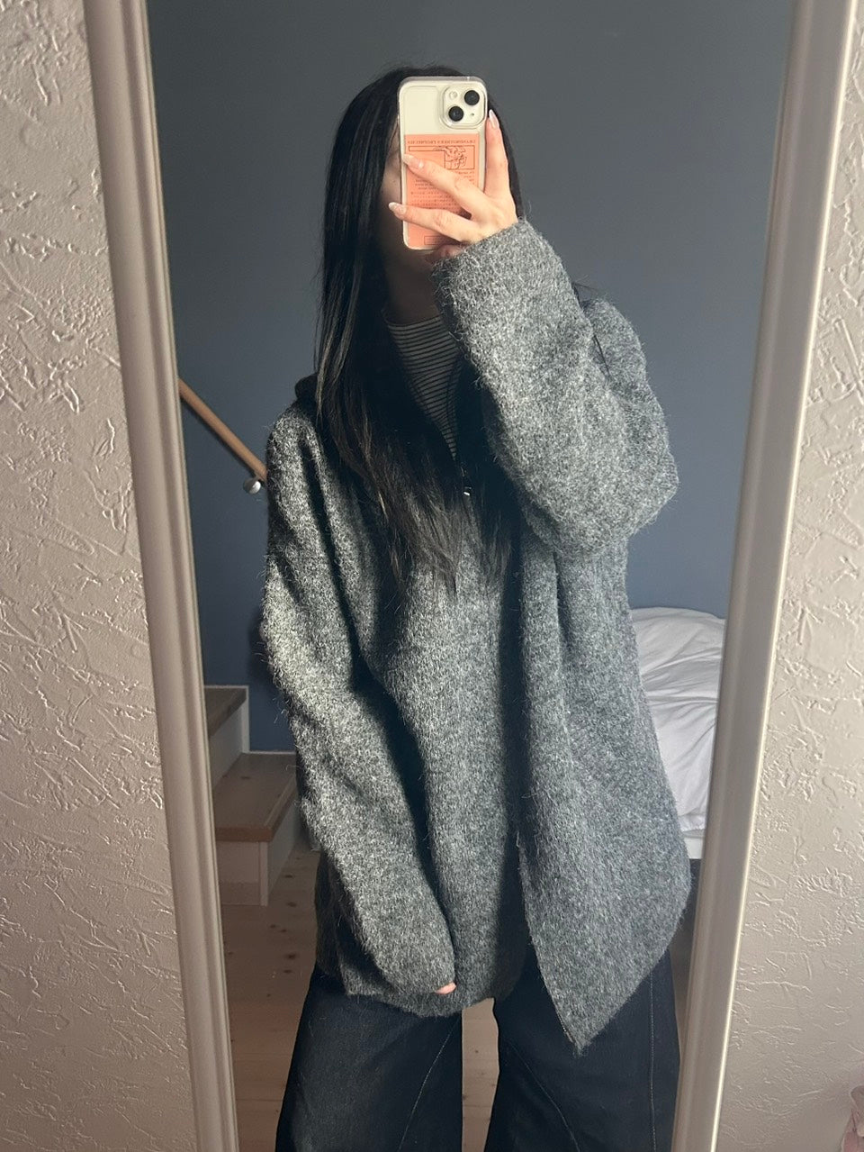 メランジグレーシャギーフーディージップニット OT-036