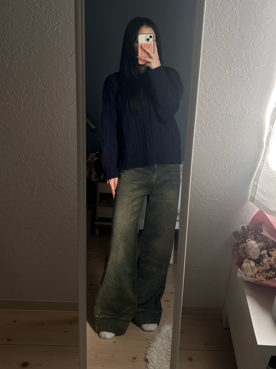 ヴィンテージウォッシュ グレーワイドデニムパンツ　OT-039