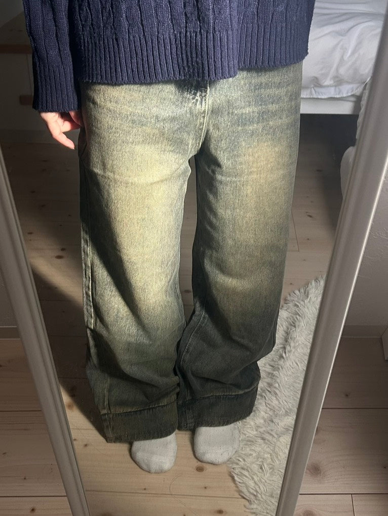 ヴィンテージウォッシュ グレーワイドデニムパンツ　OT-039